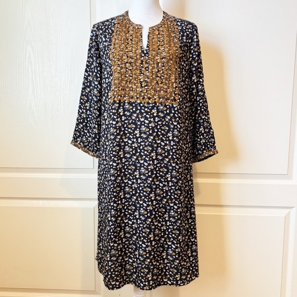 J. Jill Mustard Yellow Embroidered Floral Print Tunic Dress Women’s Medium - Picture 12 of 12